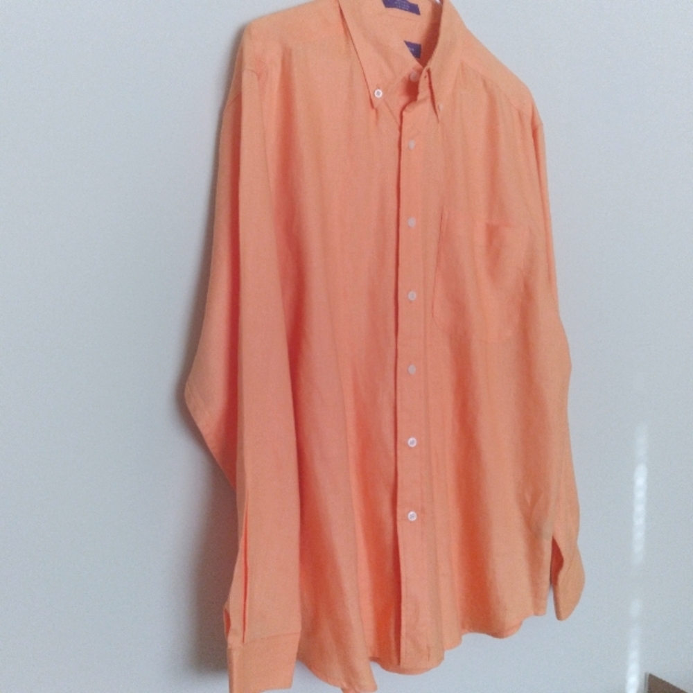 Alan Flusser Linen Button‎ Down Shirt Carribean Beach Cruise Mens Medium